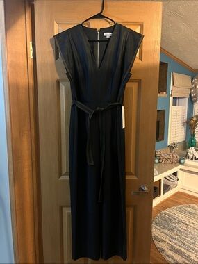 Calvin Klein Dark blue denim Sleeveless V-Neck Maxi Dress with Tie Waist